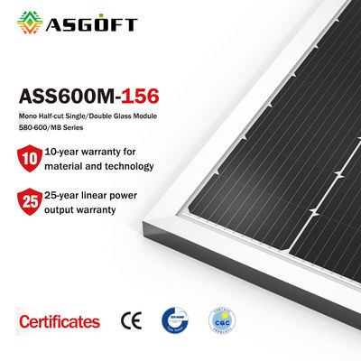 ASGOFT ग्लास सोलर मोनो मोनोक्रिस्टलाइन Pv सेल फिल्म पैनल 600w