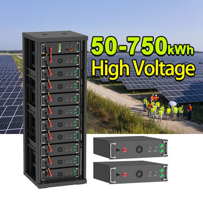 उच्च वोल्टेज 15kwh-750kwh लिथियम आयरन बैटरी पैक Lifepo4 51.2v 100Ah रैक माउंट बैटरी लिथियम आयन बैटरी