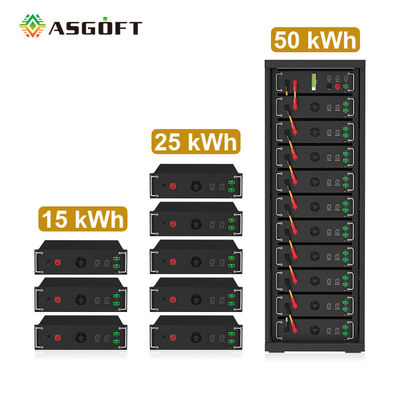 उच्च वोल्टेज 15kwh-750kwh लिथियम आयरन बैटरी पैक Lifepo4 51.2v 100Ah रैक माउंट बैटरी लिथियम आयन बैटरी