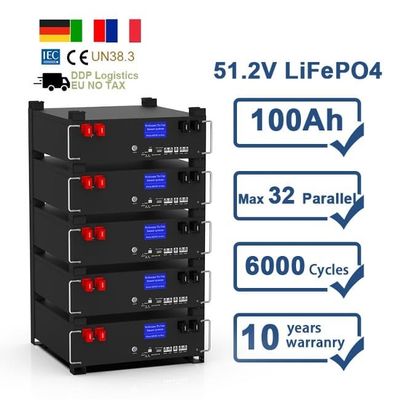51.2V 100Ah BMS 5kw Diy LiFePO4 स्टैकेबल होम सौर ऊर्जा भंडारण बैटरी