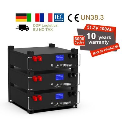 LiFePO4 स्टैक्ड लिथियम ऊर्जा भंडारण बैटरी 51.2v 100Ah अनुकूलित